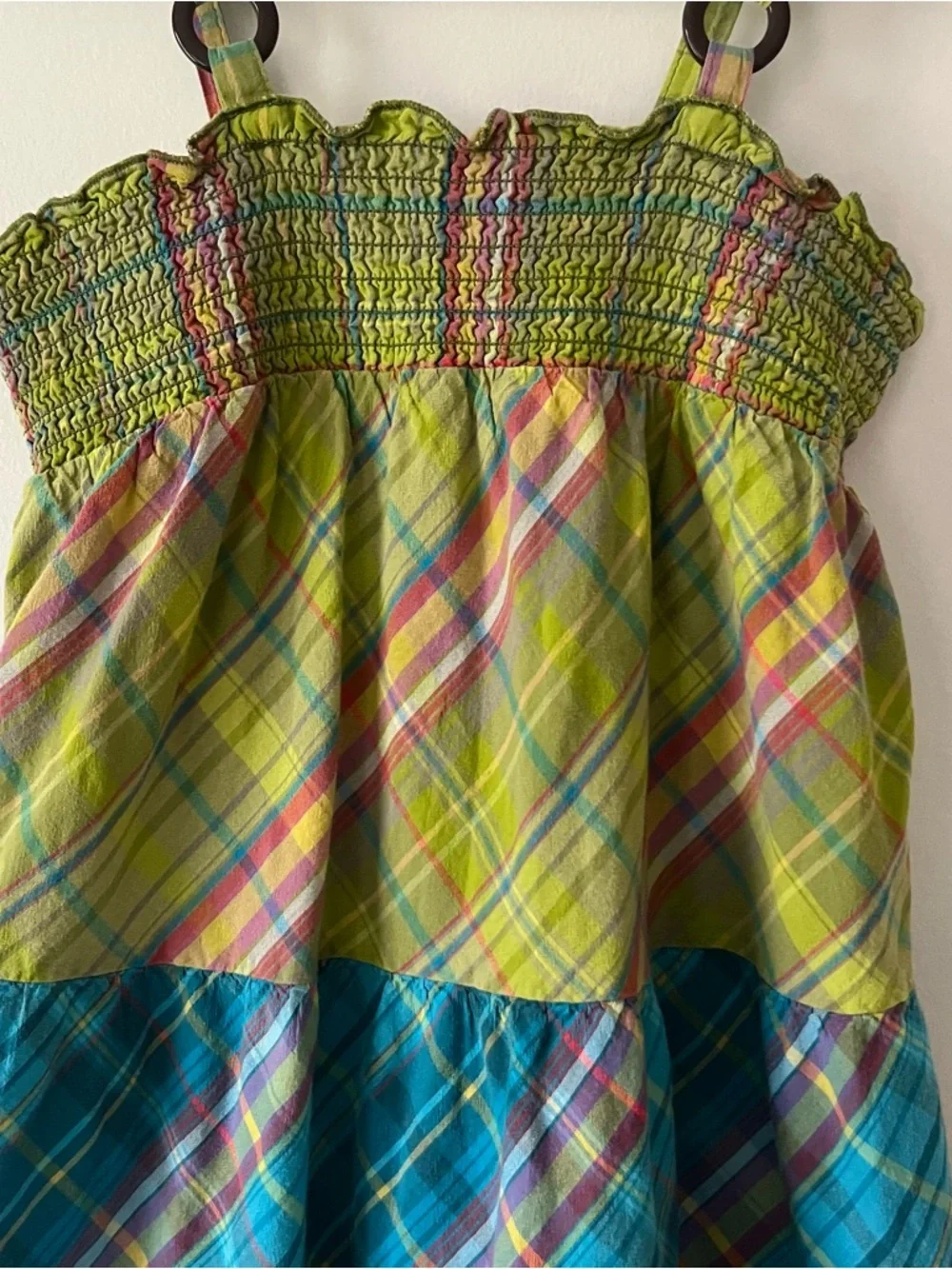 Girls Smocked Tiered Sun Dress 4T The Children's Place Green Plaid Boho